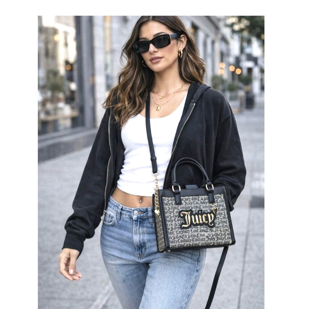 Juicy Couture Black and Gold Logo Monogram Crossbody Bag